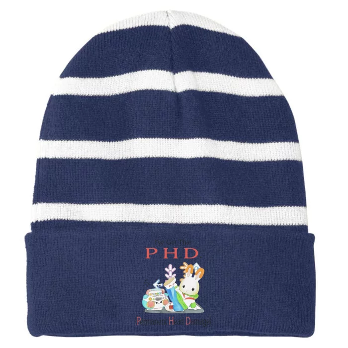 I’Ve Got That P.H.D. Permanent Head Damage Striped Beanie with Solid Band