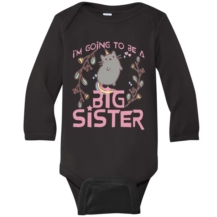 I'm Going To Be A Big Sister Unicorn Cat Baby Long Sleeve Bodysuit