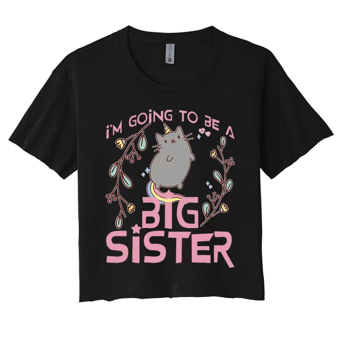 I'm Going To Be A Big Sister Unicorn Cat Women's Crop Top Tee