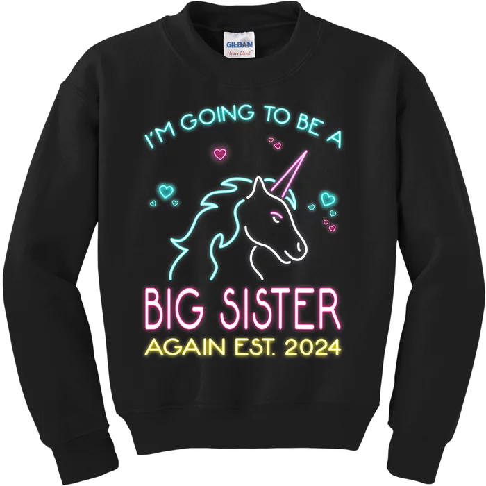 Im Going To Be A Big Sister Again Est 2024 Unicorn Kids Sweatshirt