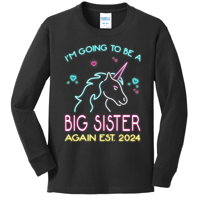 Im Going To Be A Big Sister Again Est 2024 Unicorn Kids Long Sleeve Shirt