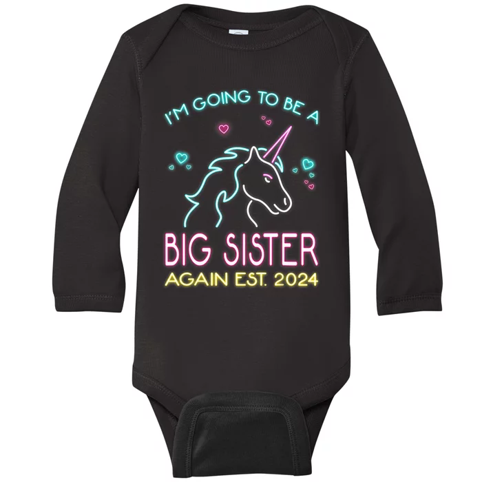 I'm Going To Be A Big Sister Again Est 2024 Unicorn Baby Long Sleeve Bodysuit