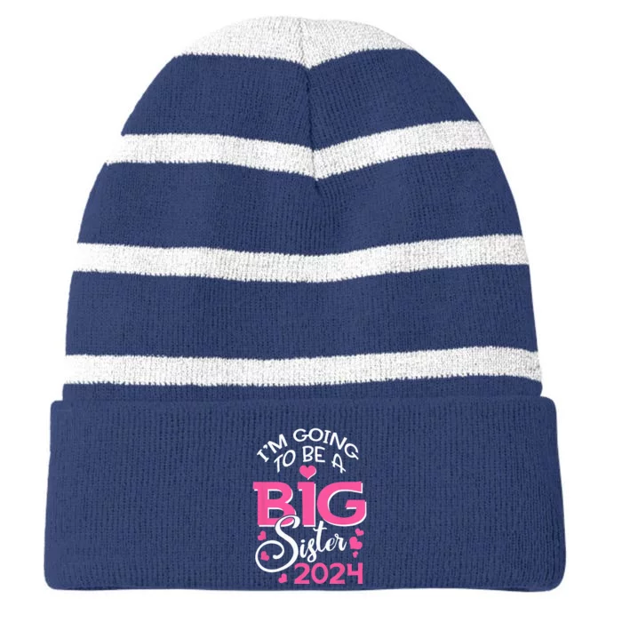 Im Going To Be A Big Sister 2024 Pregnancy Announcement Striped Beanie with Solid Band