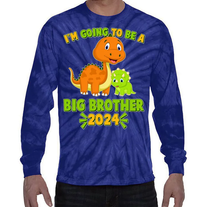 IM Going To Be A Big Brother 2024 Cute Dinosaurs Tie-Dye Long Sleeve Shirt