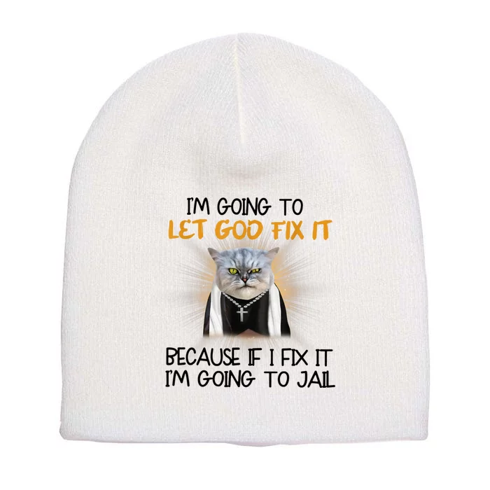 I'm Going To Let God Fix It Funny Cat Short Acrylic Beanie