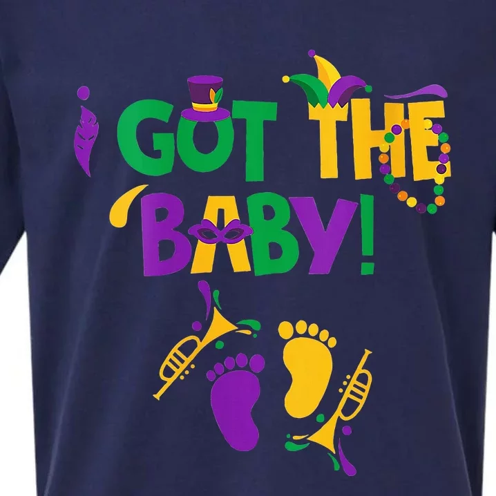 I Got The Baby Pregnancy Announcement Funny Mardi Gra Sueded Cloud Jersey T-Shirt