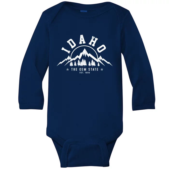 Idaho Gift The Gem State Est 1890 Vintage Mountains Gift Cute Gift Baby Long Sleeve Bodysuit