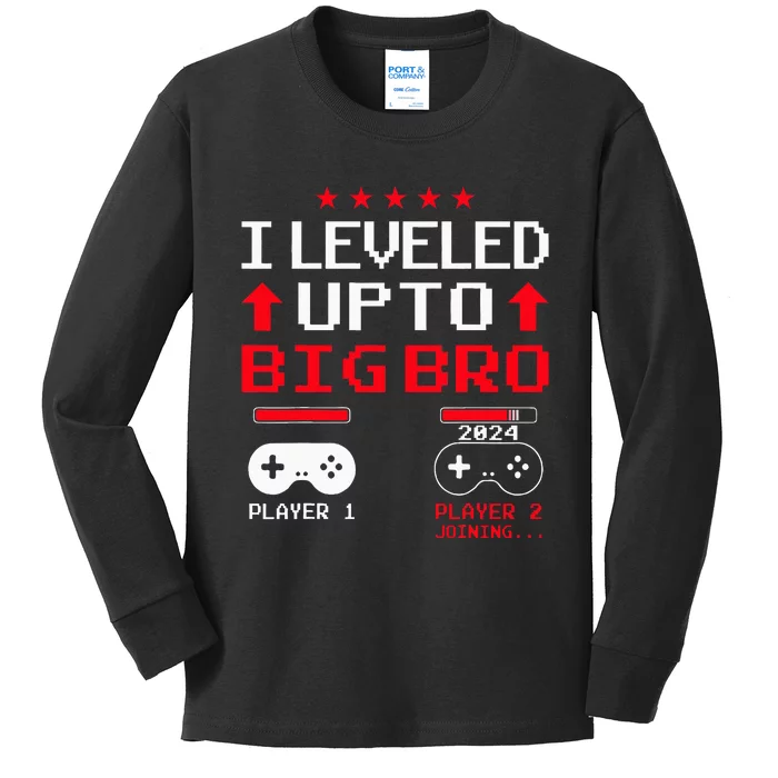 IM Going To Be A Big Brother 2024 I Leveled Up To Big Bro Kids Long Sleeve Shirt