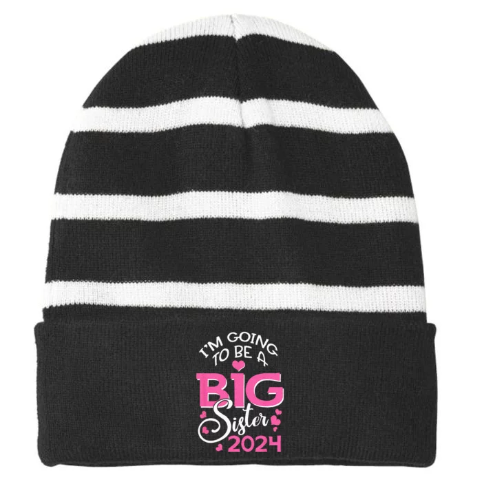 Im Going To Be A Big Sister 2024 Pregnancy Announcement Striped Beanie with Solid Band