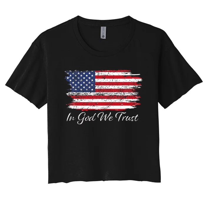 In God We Trust US Flag Patriotic Women's Crop Top Tee