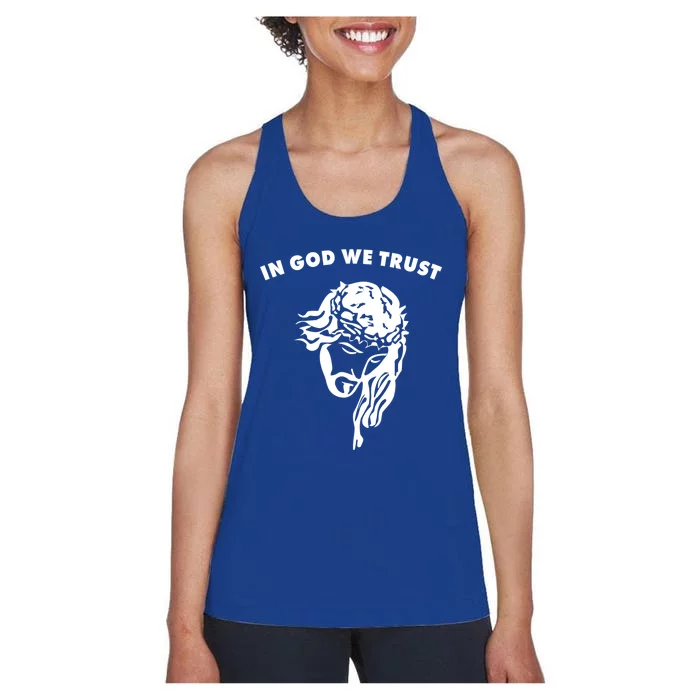 In God We Trust Artistic Design Jesus Face For Christians Gift Women's Racerback Tank