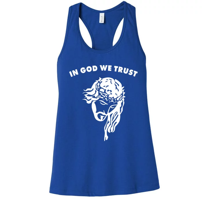 In God We Trust Artistic Design Jesus Face For Christians Gift Women's Racerback Tank