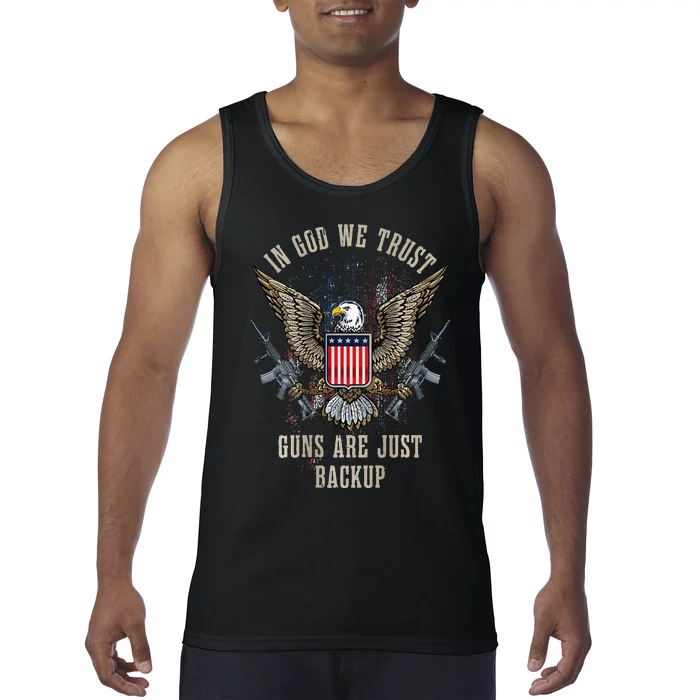 In God We Trust Guns Are Just Backup American Flag Tank Top