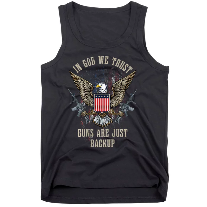 In God We Trust Guns Are Just Backup American Flag Tank Top