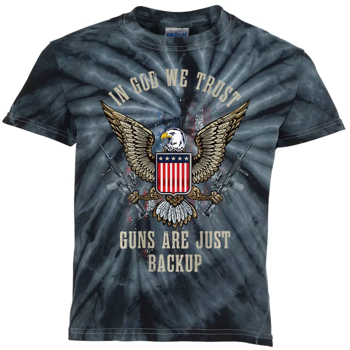 In God We Trust Guns Are Just Backup American Flag Kids Tie-Dye T-Shirt