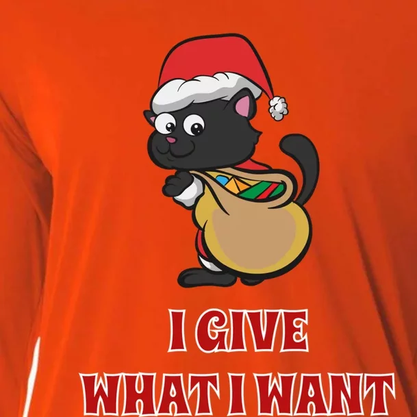 I Give What I Want Santa Cat Christmas Cheer Meaningful Gift Cooling Performance Long Sleeve Crew