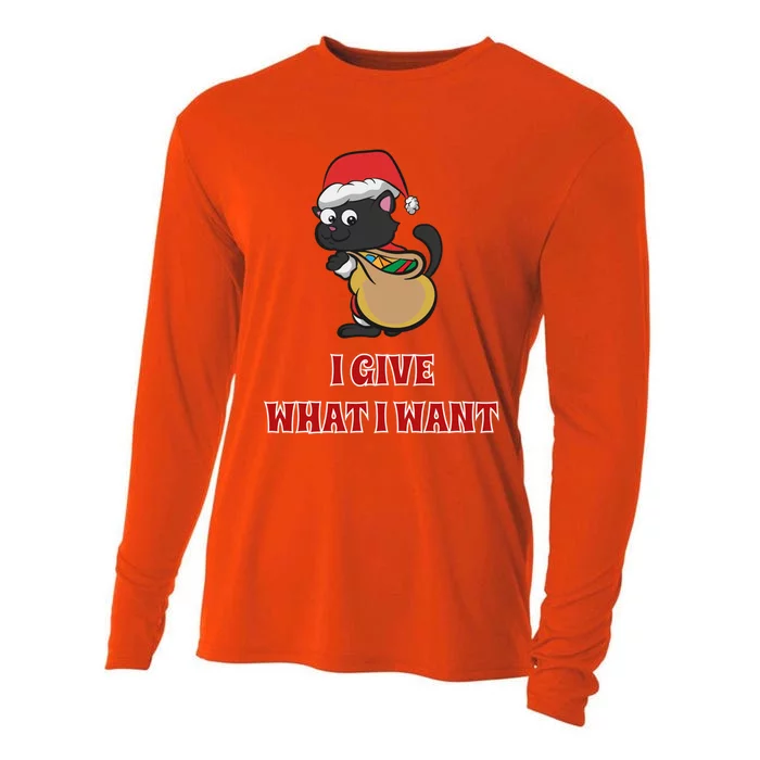 I Give What I Want Santa Cat Christmas Cheer Meaningful Gift Cooling Performance Long Sleeve Crew