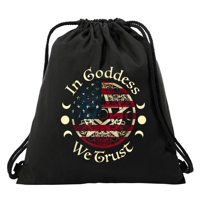 In Goddess We Trust Witch Lover American Flag Drawstring Bag