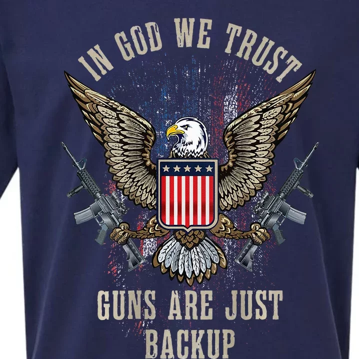 In God We Trust Guns Are Just Backup American Flag Sueded Cloud Jersey T-Shirt