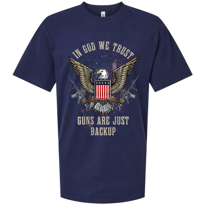 In God We Trust Guns Are Just Backup American Flag Sueded Cloud Jersey T-Shirt