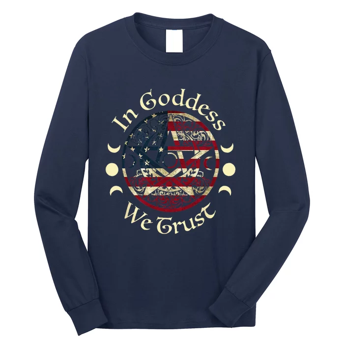 In Goddess We Trust Witch Lover American Flag Long Sleeve Shirt