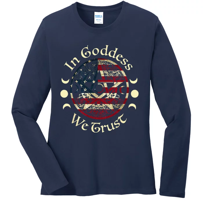 In Goddess We Trust Witch Lover American Flag Ladies Long Sleeve Shirt