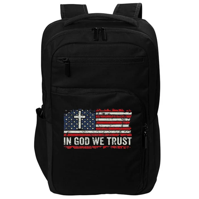 In God We Trust Vintage USA Flag Cross Patriotic Christian Impact Tech Backpack