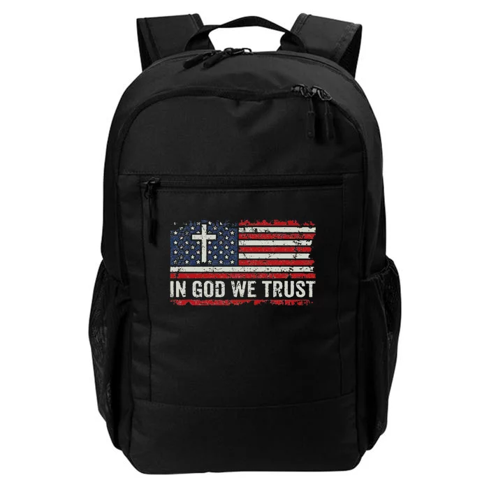 In God We Trust Vintage USA Flag Cross Patriotic Christian Daily Commute Backpack