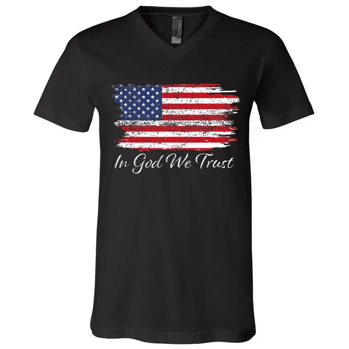 In God We Trust US Flag Patriotic V-Neck T-Shirt