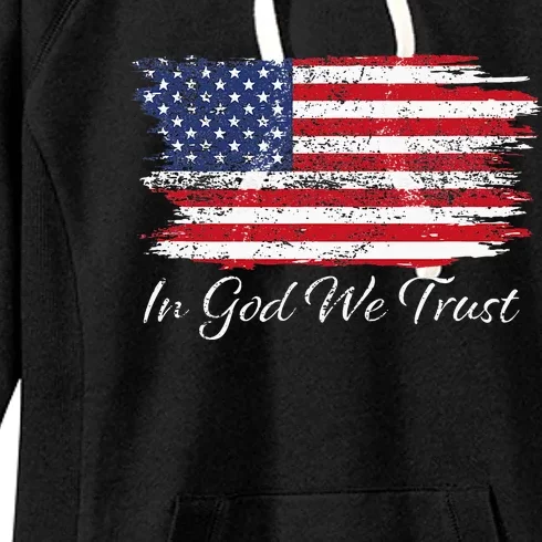 In God We Trust US Flag Patriotic Women's Fleece Hoodie