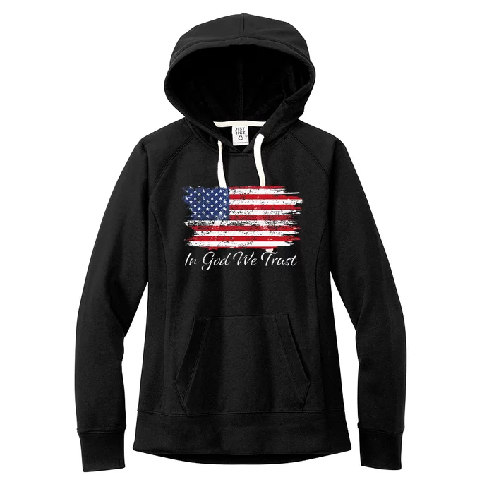 In God We Trust US Flag Patriotic Women's Fleece Hoodie