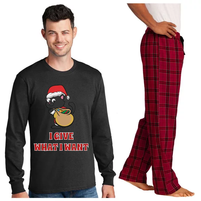 I Give What I Want Santa Cat Christmas Cheer Gift Long Sleeve Pajama Set