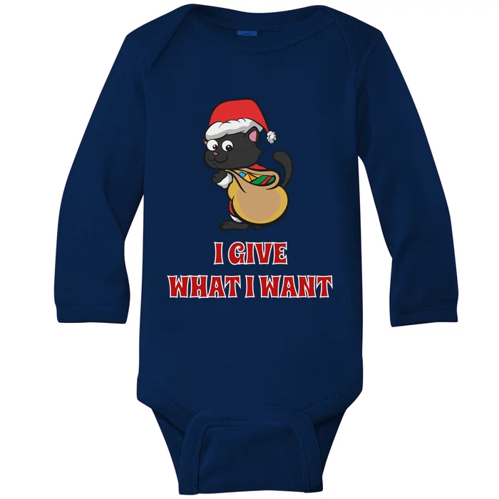 I Give What I Want Santa Cat Christmas Cheer Gift Baby Long Sleeve Bodysuit