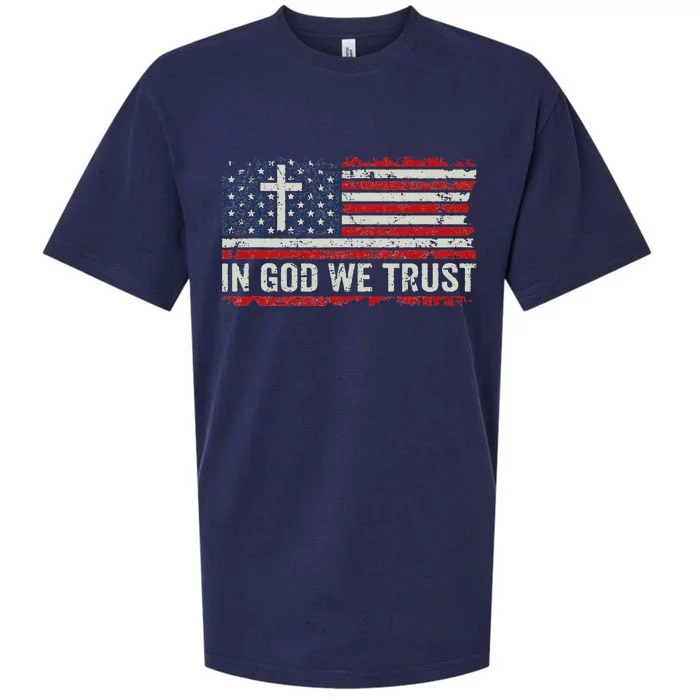 In God We Trust  Vintage USA Flag Cross Patriotic Christian Sueded Cloud Jersey T-Shirt