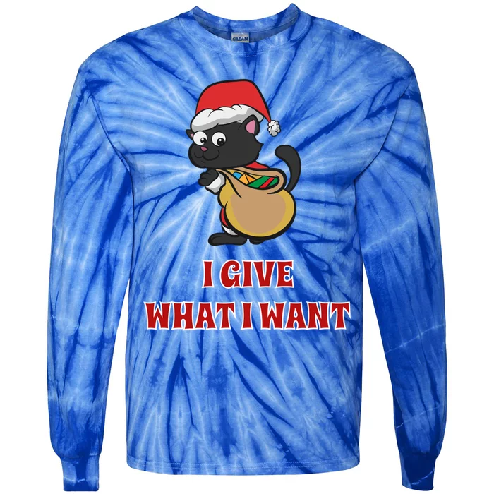 I Give What I Want Santa Cat Christmas Cheer Gift Tie-Dye Long Sleeve Shirt