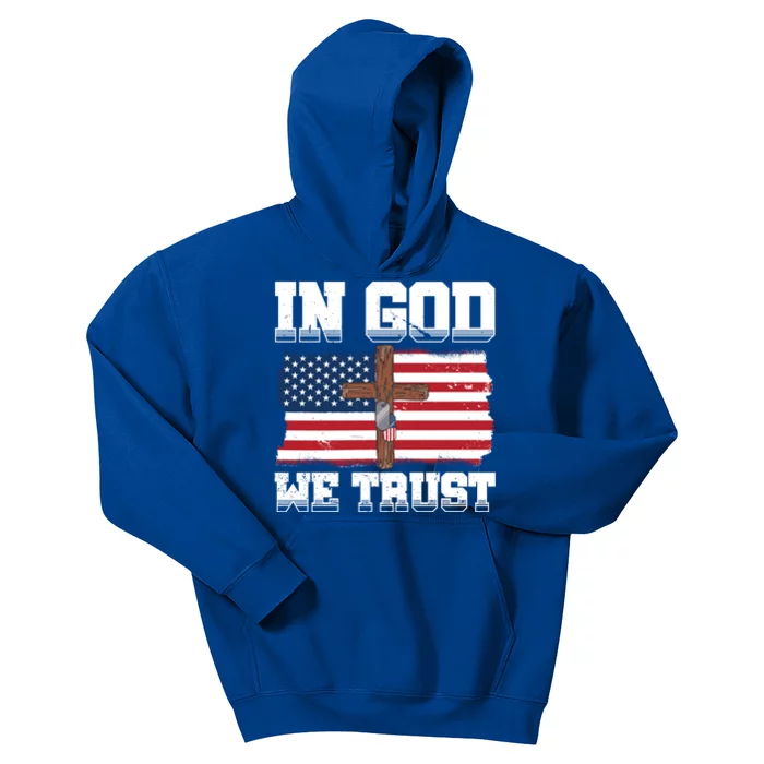 In God We Trust American Flag Jesus Faith Holy Cross Meaningful Gift Kids Hoodie