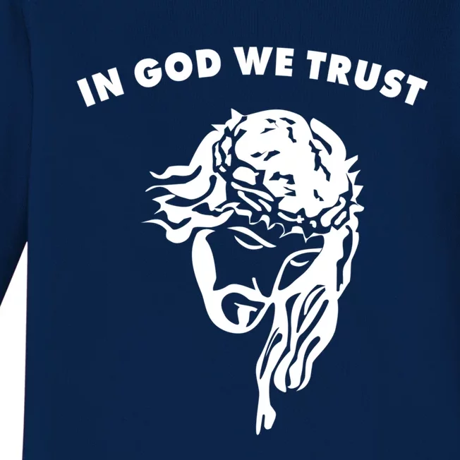 In God We Trust Artistic Design Jesus Face For Christians Gift Baby Long Sleeve Bodysuit