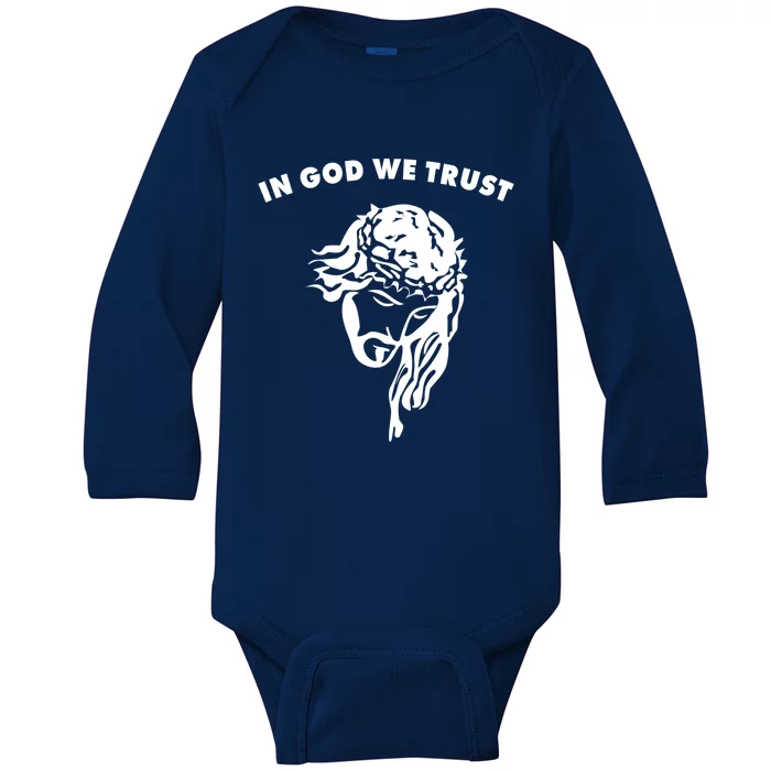 In God We Trust Artistic Design Jesus Face For Christians Gift Baby Long Sleeve Bodysuit