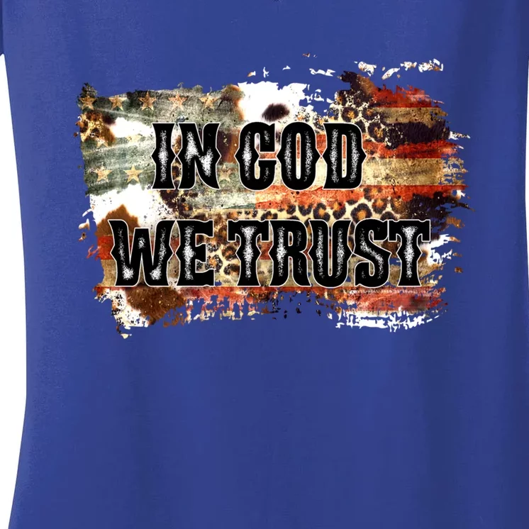 In God We Trust For Patriotic Christian Cute American Flag Gift Women's V-Neck T-Shirt