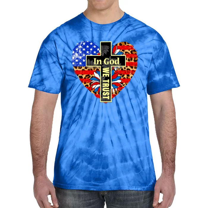 In God We Trust Heart 4th Of July Patriotic Flag Christian Gift Tie-Dye T-Shirt