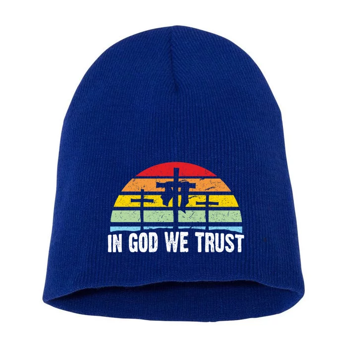 In God We Trust Sunset Gift Short Acrylic Beanie