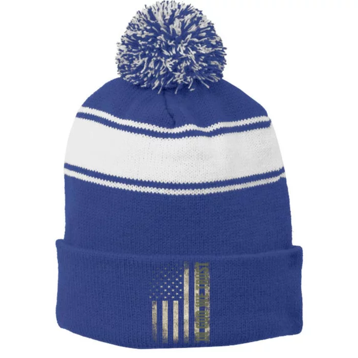 In God We Trust Us Flag Gift Stripe Pom Pom Beanie