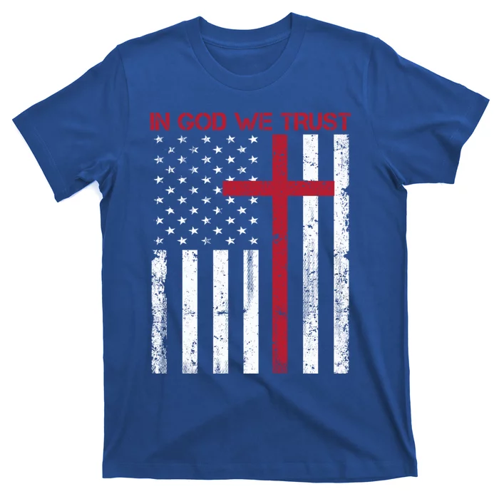 In God We Trust With Patriotic Vintage American Flag Cool Gift T-Shirt