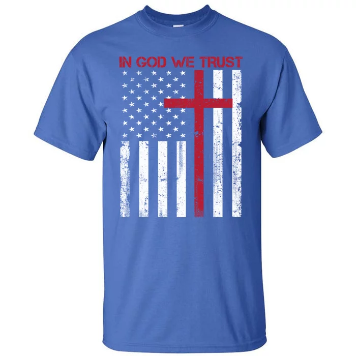 In God We Trust With Patriotic Vintage American Flag Cool Gift Tall T-Shirt