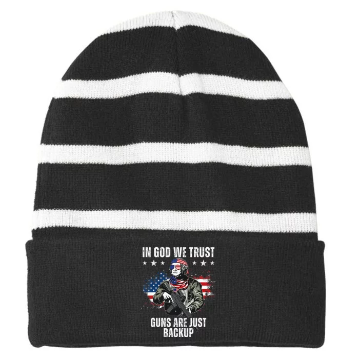 In God We Trust Guns Are Just Backup AR15 George Washington Striped Beanie with Solid Band