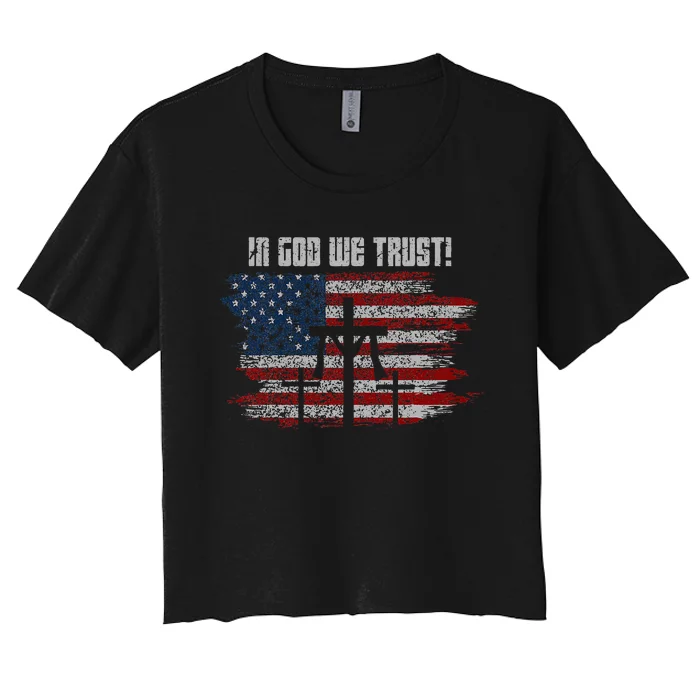 In God We Trust American Christian Bible Verse Women's Crop Top Tee