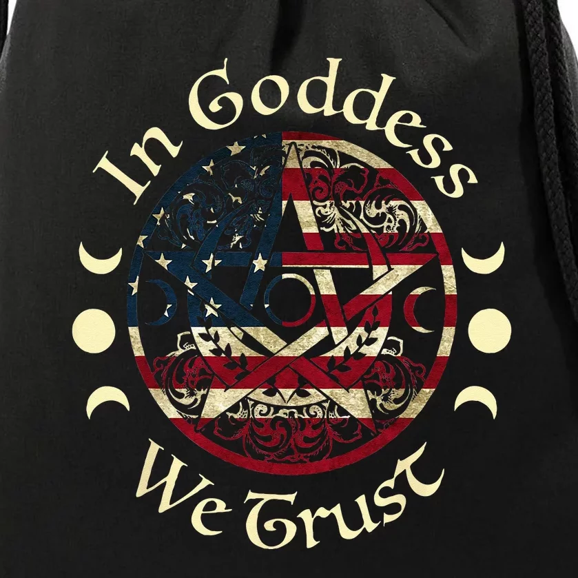 in goddess we trust witch lover american flag Drawstring Bag