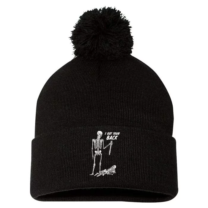 I Got Your Back Halloween Skeleton Skull Sarcastic Pom Pom 12in Knit Beanie