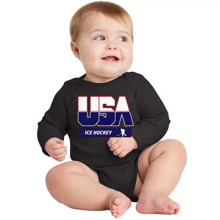 Ice Hockey 2024 Souvenir Usa Team Baby Long Sleeve Bodysuit