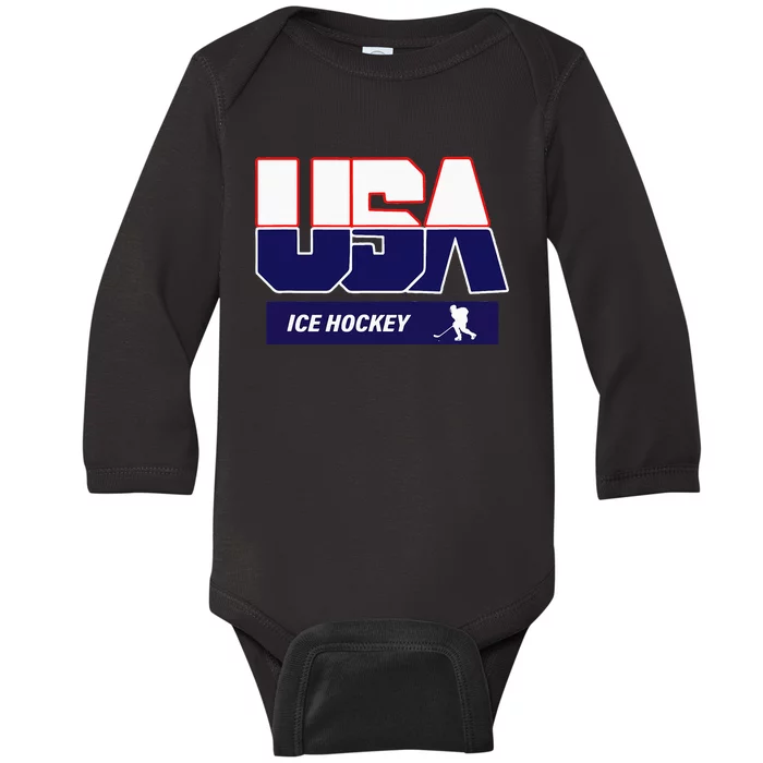 Ice Hockey 2024 Souvenir Usa Team Baby Long Sleeve Bodysuit